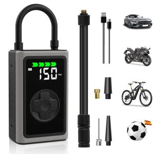 AWESAFE Portable Electric Air Compressor - Compresor de aire portátil (3-150 psi, 5 modos, batería de 6500mAh, carga USB-C, pantalla LED&Linterna LED), negro Inflador de Neumático