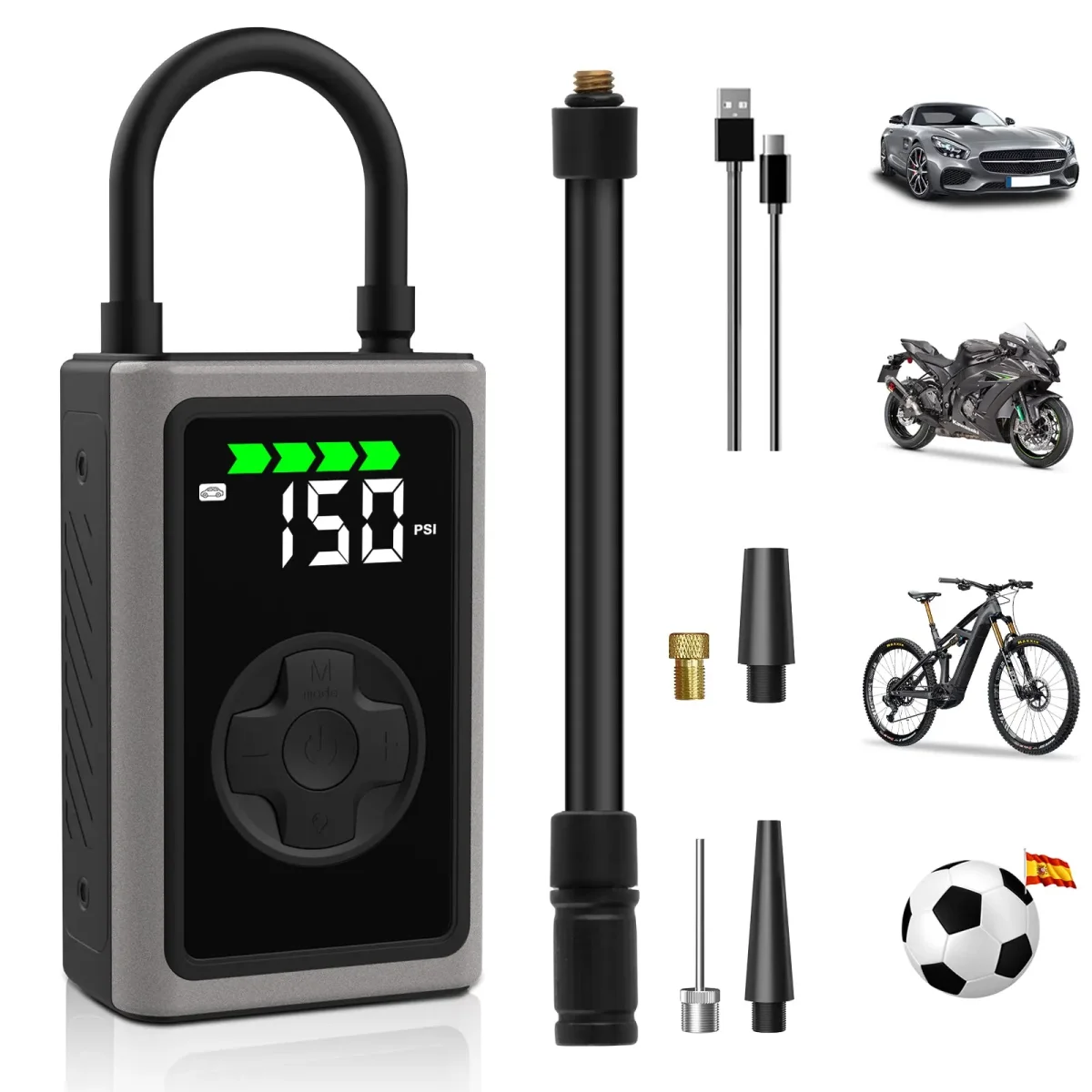 AWESAFE Portable Electric Air Compressor - Compresor de aire portátil (3-150 psi, 5 modos, batería de 6500mAh, carga USB-C, pantalla LED&Linterna LED), negro Inflador de Neumático – Image 2