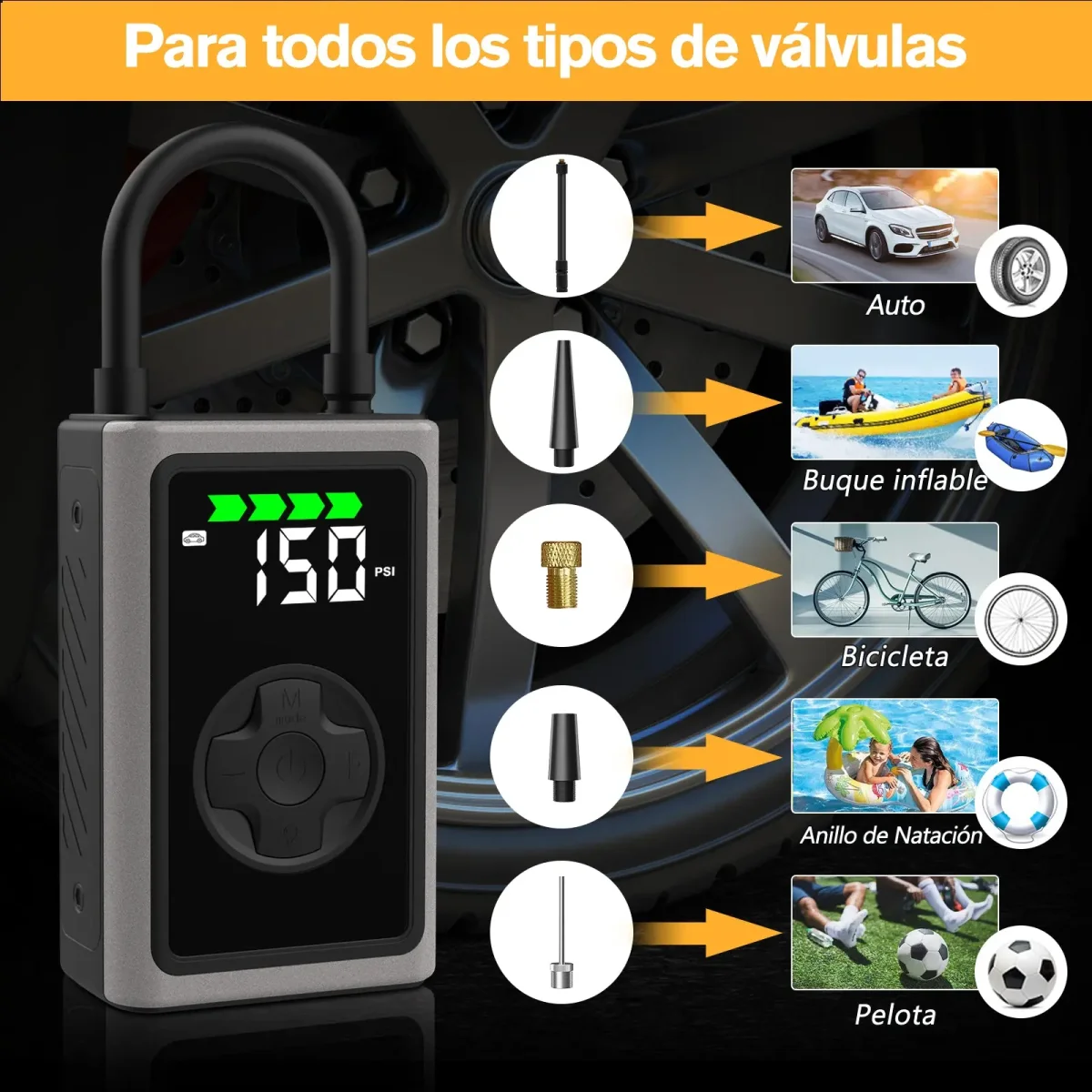 AWESAFE Portable Electric Air Compressor - Compresor de aire portátil (3-150 psi, 5 modos, batería de 6500mAh, carga USB-C, pantalla LED&Linterna LED), negro Inflador de Neumático – Image 3
