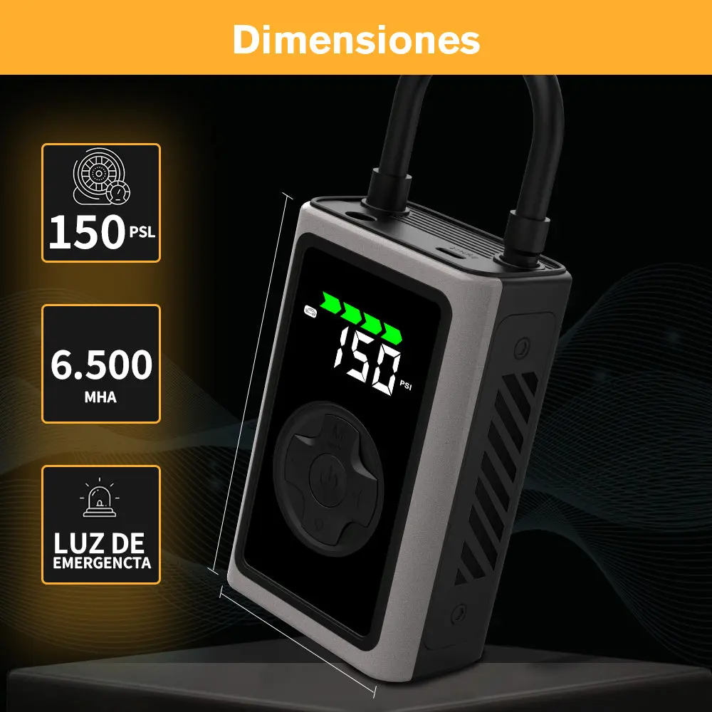 AWESAFE Portable Electric Air Compressor - Compresor de aire portátil (3-150 psi, 5 modos, batería de 6500mAh, carga USB-C, pantalla LED&Linterna LED), negro Inflador de Neumático – Image 7