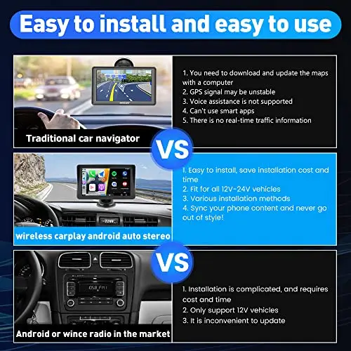 AWESAFE Portable Wireless Apple Carplay and Android Auto Car Radio Stereo, 7 inches IPS Touchscreen Multimedia Player – Image 4