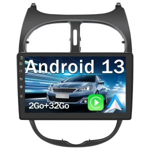 AWESAFE Radio Android 13 pour Peuyeot 206 2001-2016 Construit en Carplay intégré/Android Auto SWC GPS Bluetooth WiFi RDS FM Radio