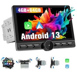 AWESAFE 2DIN Radio Estéreo para Coche con Android 13 4GB+64GB, Pantalla Táctil Rotatoria de 10.6 Pulgadas, Bluetooth, 4G, GPS, Radio FM/AM, Receptor, CarPlay y Android Auto Inalámbricos