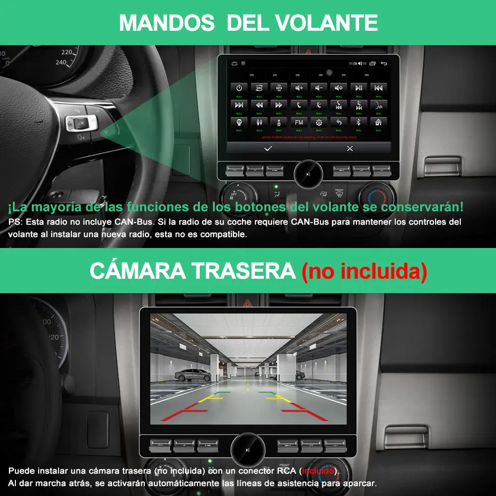 AWESAFE 2DIN Radio Estéreo para Coche con Android 13 4GB+64GB, Pantalla Táctil Rotatoria de 10.6 Pulgadas, Bluetooth, 4G, GPS, Radio FM/AM, Receptor, CarPlay y Android Auto Inalámbricos – Image 7