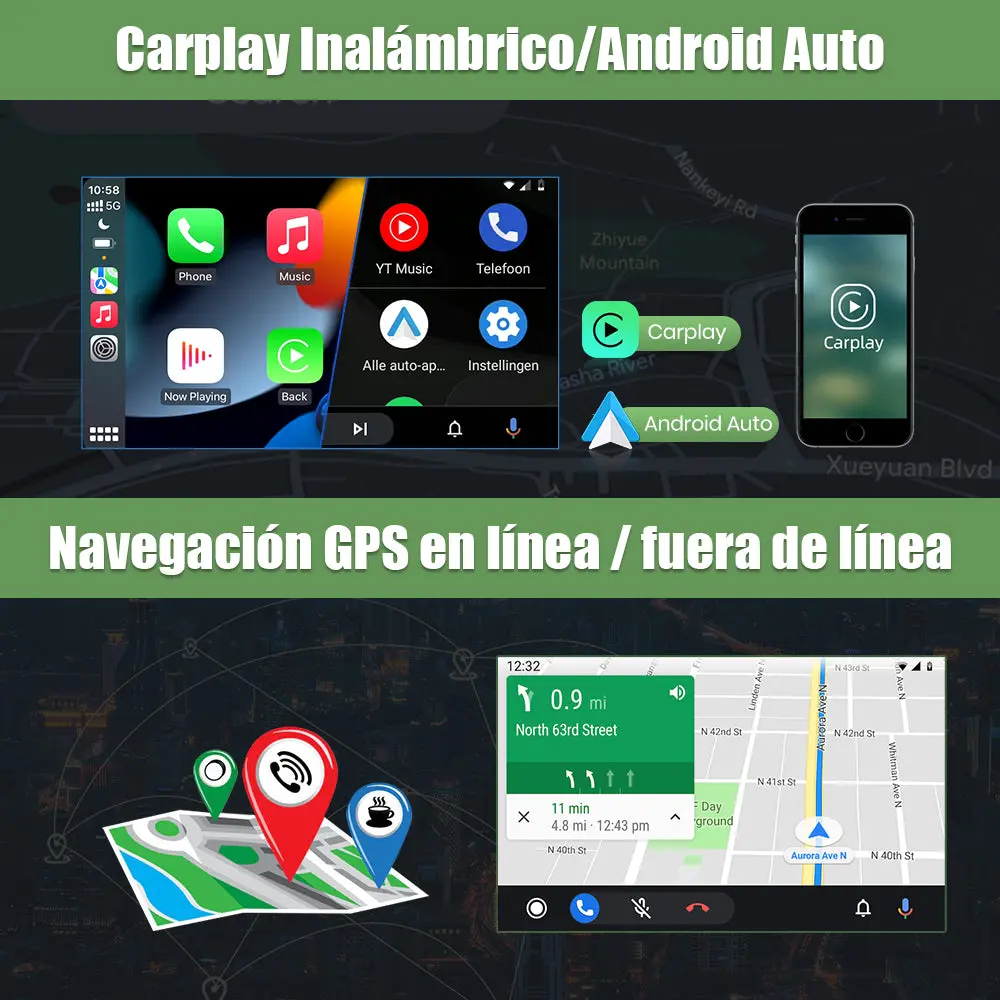 AWESAFE Radio de Coche Android 13 de 9 pulgadas 6G+128G para Peugeot 407 2004-2008 con Bluetooth, GPS, FM, CarPlay inalámbrico y Android Auto – Image 5