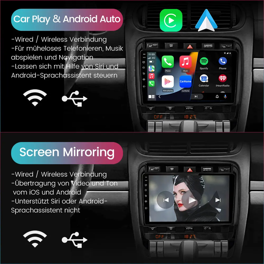 AWESAFE Radio für Porsche Cayenne 9PA 2002-2010, Android 12 (2+32G), 9 Zoll Touchscreen mit Blende, unterstütz Carplay Android Auto Navigation Bluetooth WiFi RDS Autoradio – Image 7