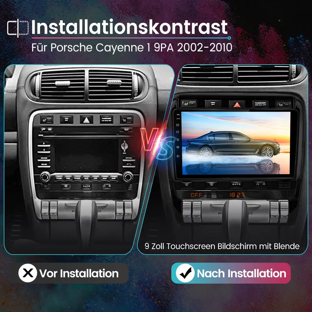 AWESAFE Radio für Porsche Cayenne 9PA 2002-2010, Android 12 (2+32G), 9 Zoll Touchscreen mit Blende, unterstütz Carplay Android Auto Navigation Bluetooth WiFi RDS Autoradio – Image 3
