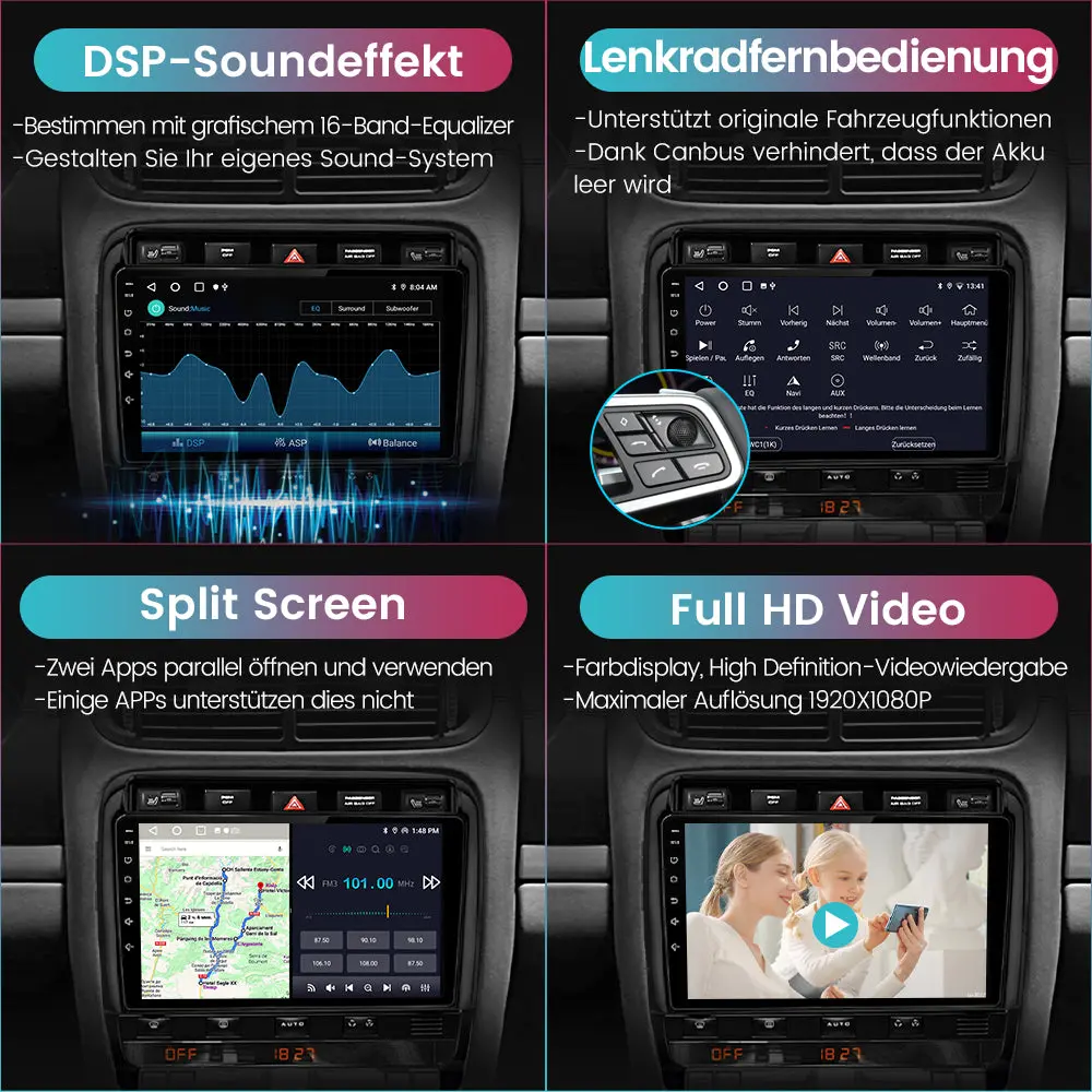 AWESAFE Radio für Porsche Cayenne 9PA 2002-2010, Android 12 (2+32G), 9 Zoll Touchscreen mit Blende, unterstütz Carplay Android Auto Navigation Bluetooth WiFi RDS Autoradio – Image 5