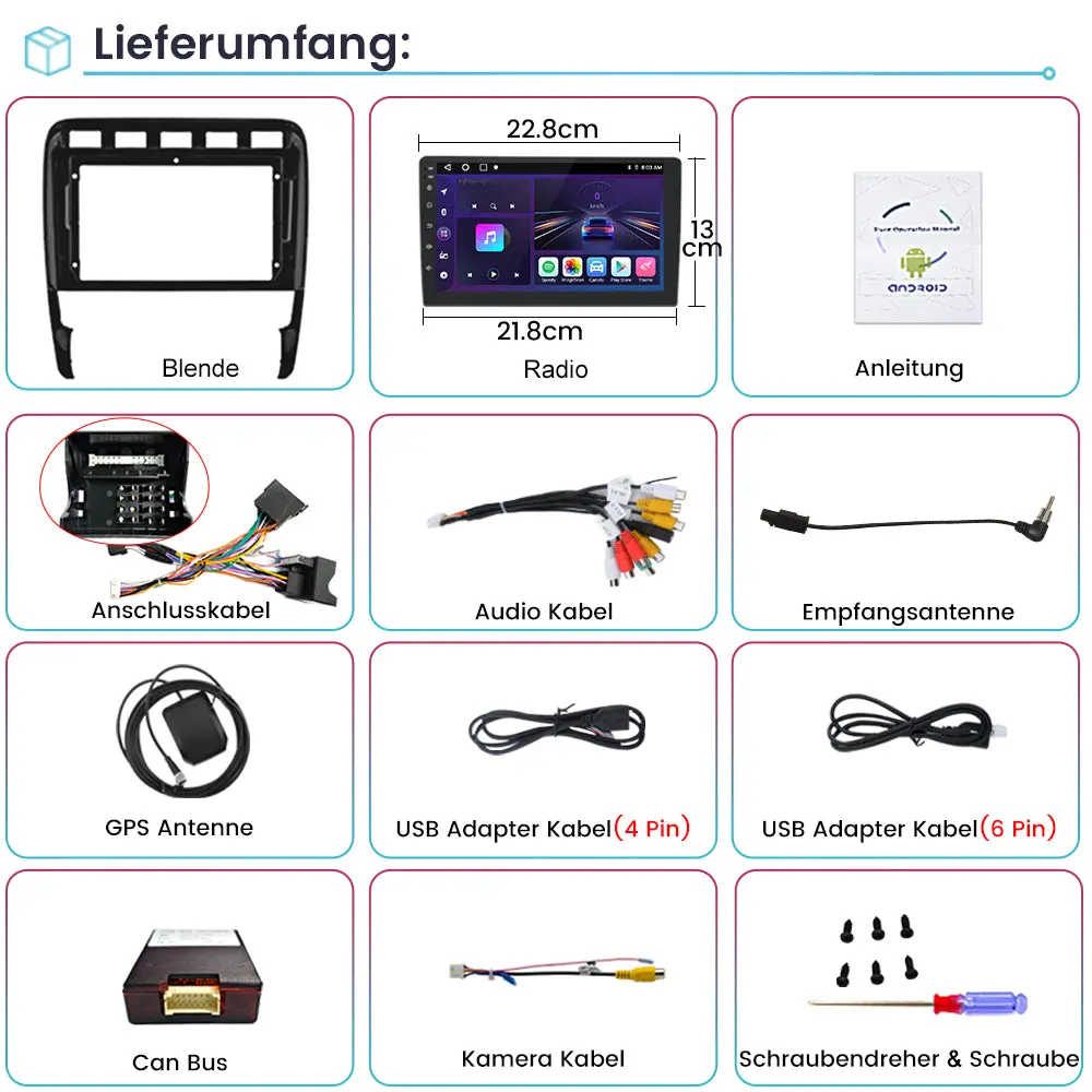 AWESAFE Radio für Porsche Cayenne 9PA 2002-2010, Android 12 (2+32G), 9 Zoll Touchscreen mit Blende, unterstütz Carplay Android Auto Navigation Bluetooth WiFi RDS Autoradio – Image 8