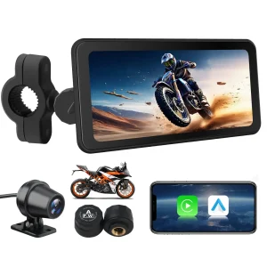 AWESAFE Système moto avec écran tactile 6,25 pouces, CarPlay et Android Auto sans fil, navigateur GPS intégré, étanche IPX8, antivol et assistance vocale Siri/ avec Dashcam Avant 2K, Caméra Arrière 1080P Inclus