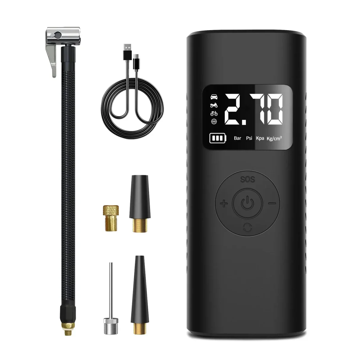 AWESAFE Tragbarer Reifenfüller mit 7800-mAh-Akku, 150-PSI-Schnellpumpe mit digitalem LCD-Manometer, Kompressor für Fahrräder, Motorräder, Autos, Bälle und Schwimmringe – Image 2