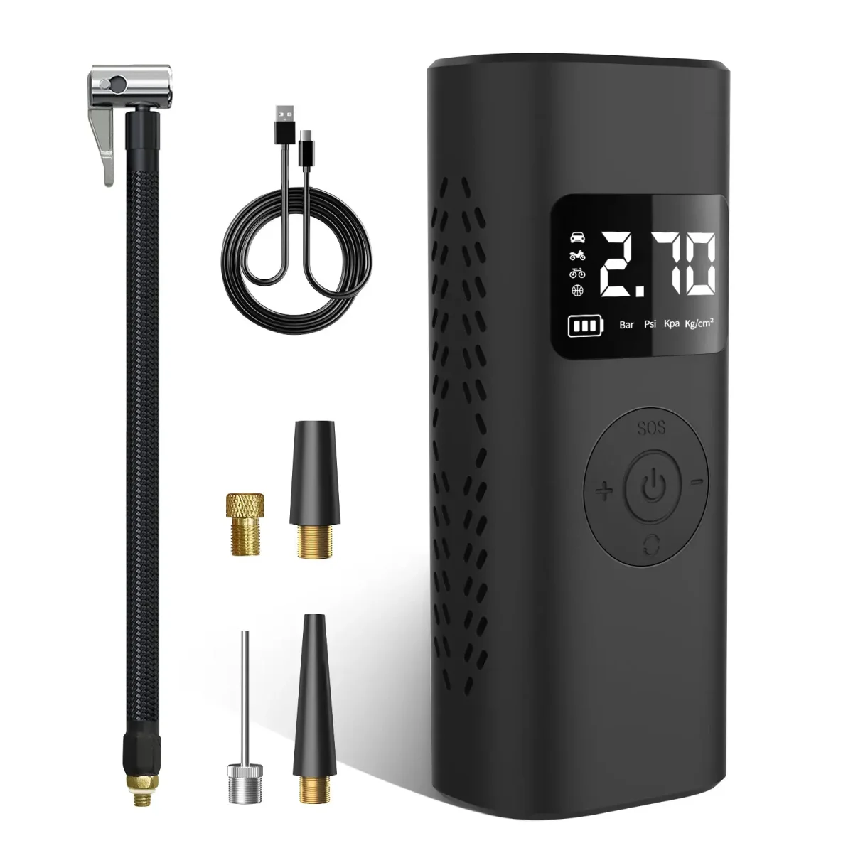 AWESAFE Tragbarer Reifenfüller mit 7800-mAh-Akku, 150-PSI-Schnellpumpe mit digitalem LCD-Manometer, Kompressor für Fahrräder, Motorräder, Autos, Bälle und Schwimmringe – Image 3