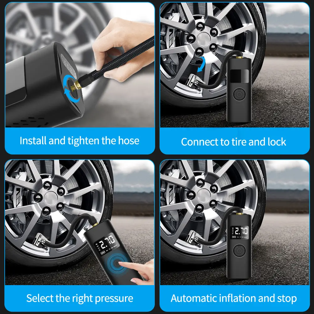 AWESAFE Tragbarer Reifenfüller mit 7800-mAh-Akku, 150-PSI-Schnellpumpe mit digitalem LCD-Manometer, Kompressor für Fahrräder, Motorräder, Autos, Bälle und Schwimmringe – Image 7