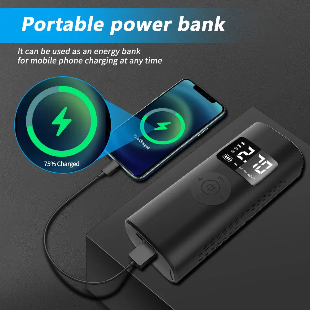 AWESAFE Tragbarer Reifenfüller mit 7800-mAh-Akku, 150-PSI-Schnellpumpe mit digitalem LCD-Manometer, Kompressor für Fahrräder, Motorräder, Autos, Bälle und Schwimmringe – Image 5