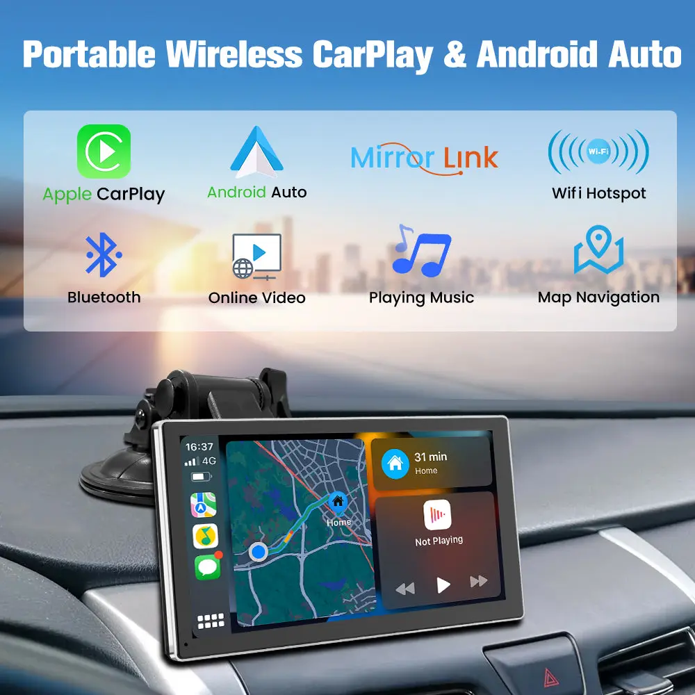 AWESAFE 9 Inch Wireless Carplay Android Auto Screen Car Stereo Radio, Portable Car Radio Receiver Compatible with Bluetooth Online GPS Navigation Voice Control – Image 3