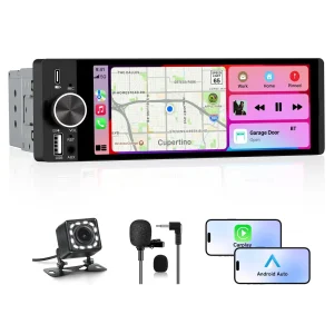 AWESAFE Wireless CarPlay & Android Auto Car Stereo, 1-DIN 6.36 inch IPS Touchscreen Radio with Bluetooth, Backup Camera, USB-C/USB/Mirror Link/Mic, GPS/FM