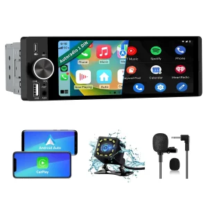 AWESAFE Wireless CarPlay & Android Auto Car Stereo, 1-DIN 6.36 inch HD Touchscreen Radio with Bluetooth, Backup Camera, USB-C/USB/Mirror Link/Mic, GPS/FM