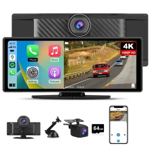 AWESAFE 10.26" Touch Screen Wireless Carplay Android Auto with 1080P Rear View Camera  Supports USB Fast Charging 5V