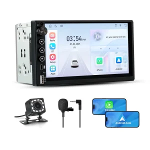 AWESAFE Double Din Touch Screen Car Radio with Apple CarPlay,7 inch HD Portable Carplay Android Auto Car Stereo 2 DIN Radio with Bluetooth, Backup Camera, GPS Navigation, USB-C, FM Radio, AUX, SWC and Mirror Link