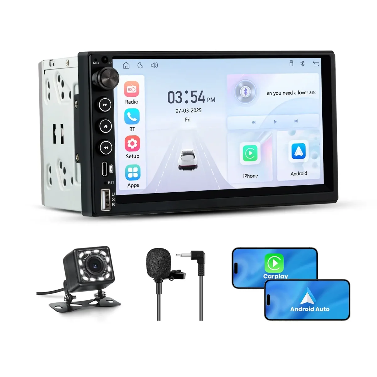 AWESAFE Double Din Touch Screen Car Radio with Apple CarPlay,7 inch HD Portable Carplay Android Auto Car Stereo 2 DIN Radio with Bluetooth, Backup Camera, GPS Navigation, USB-C, FM Radio, AUX, SWC and Mirror Link