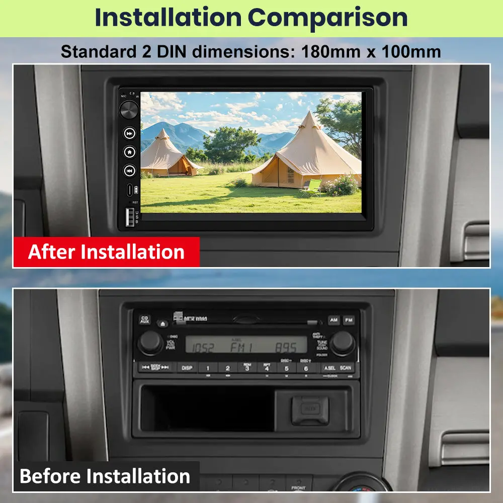 AWESAFE Double Din Touch Screen Car Radio with Apple CarPlay,7 inch HD Portable Carplay Android Auto Car Stereo 2 DIN Radio with Bluetooth, Backup Camera, GPS Navigation, USB-C, FM Radio, AUX, SWC and Mirror Link – Image 3