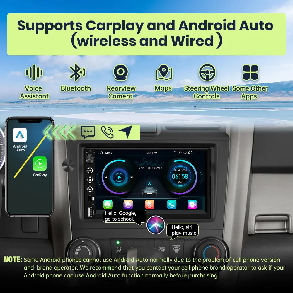 AWESAFE Double Din Touch Screen Car Radio with Apple CarPlay,7 inch HD Portable Carplay Android Auto Car Stereo 2 DIN Radio with Bluetooth, Backup Camera, GPS Navigation, USB-C, FM Radio, AUX, SWC and Mirror Link – Image 5