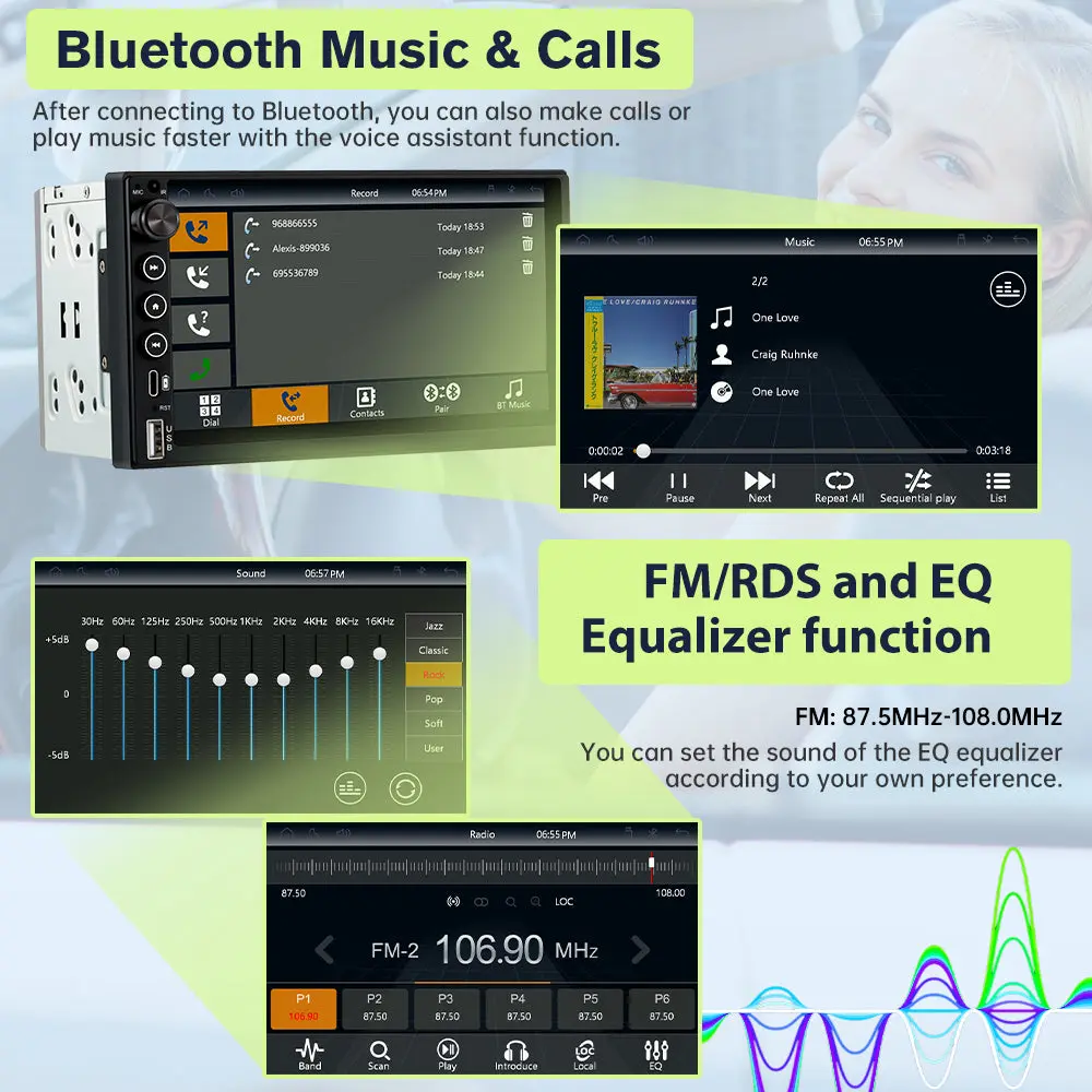 AWESAFE Double Din Touch Screen Car Radio with Apple CarPlay,7 inch HD Portable Carplay Android Auto Car Stereo 2 DIN Radio with Bluetooth, Backup Camera, GPS Navigation, USB-C, FM Radio, AUX, SWC and Mirror Link – Image 6