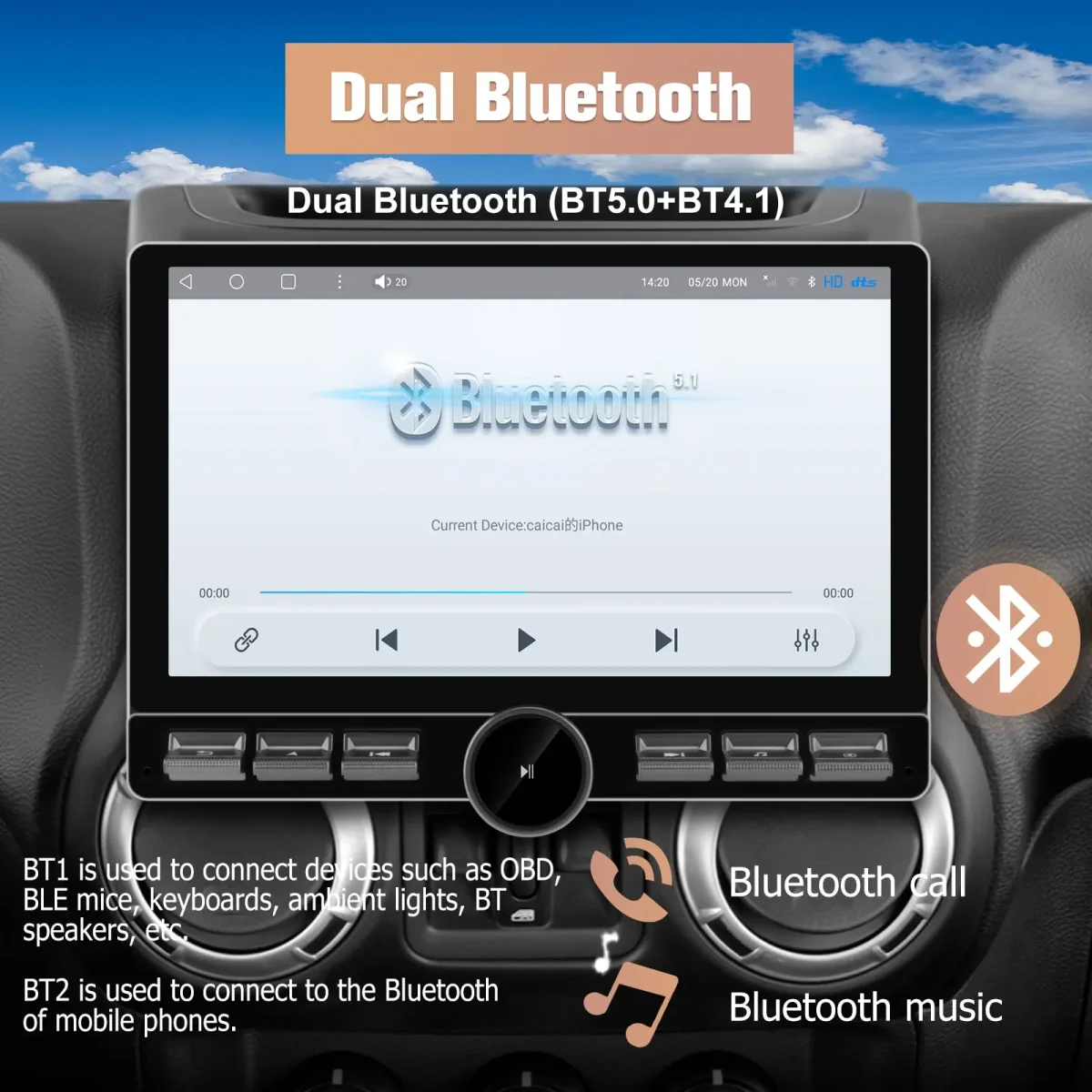 AWESAFE (4G+64G)Car Stereo for jeep Wrangler 2007-2018 & Dodge Ram 2009-2012,10.6 inch Qualcomm 8-Core Android 13 Touchscreen Radio with Key and Knob,Carpaly & Android Auto,DSP,Dual Bluetooth – Image 8