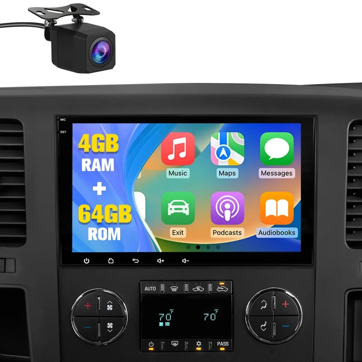 AWESAFE （4+64GB） 8 Core Car Stereo Radio for Chevy Silverado GMC Sierra Yukon, 8 inch Android 13 Touch Screen Radio Replacement with AM FM, SWC, Bluetooth, Navigation, Rear Camera – Image 2