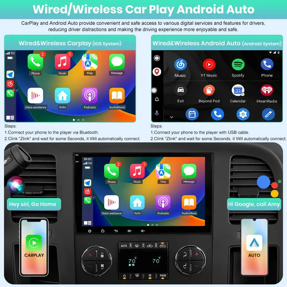 AWESAFE （4+64GB） 8 Core Car Stereo Radio for Chevy Silverado GMC Sierra Yukon, 8 inch Android 13 Touch Screen Radio Replacement with AM FM, SWC, Bluetooth, Navigation, Rear Camera – Image 3