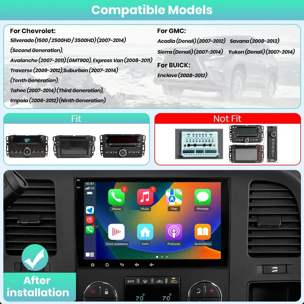 AWESAFE （4+64GB） 8 Core Car Stereo Radio for Chevy Silverado GMC Sierra Yukon, 8 inch Android 13 Touch Screen Radio Replacement with AM FM, SWC, Bluetooth, Navigation, Rear Camera – Image 4