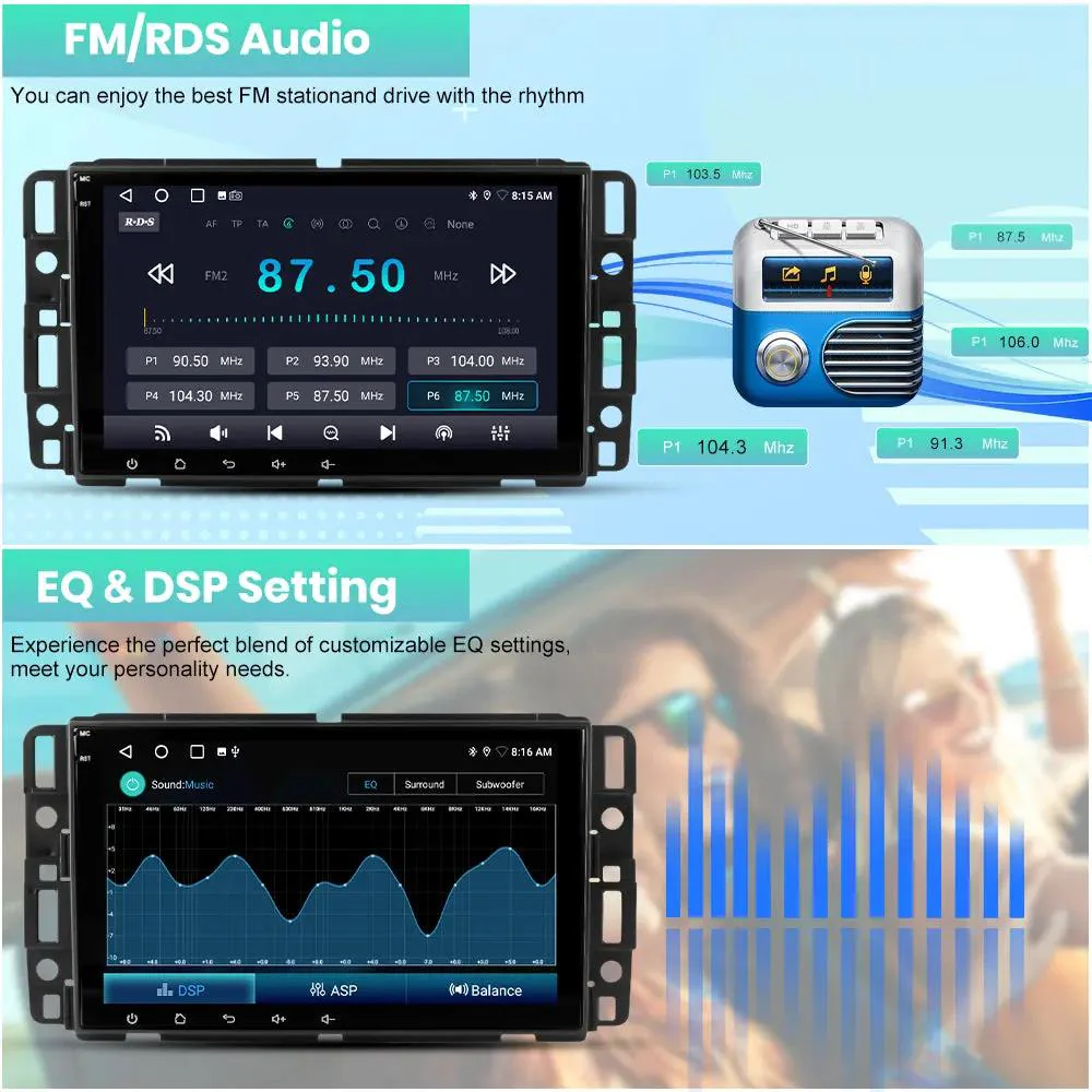 AWESAFE （4+64GB） 8 Core Car Stereo Radio for Chevy Silverado GMC Sierra Yukon, 8 inch Android 13 Touch Screen Radio Replacement with AM FM, SWC, Bluetooth, Navigation, Rear Camera – Image 6