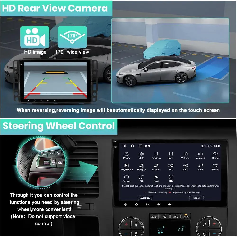 AWESAFE （4+64GB） 8 Core Car Stereo Radio for Chevy Silverado GMC Sierra Yukon, 8 inch Android 13 Touch Screen Radio Replacement with AM FM, SWC, Bluetooth, Navigation, Rear Camera – Image 7