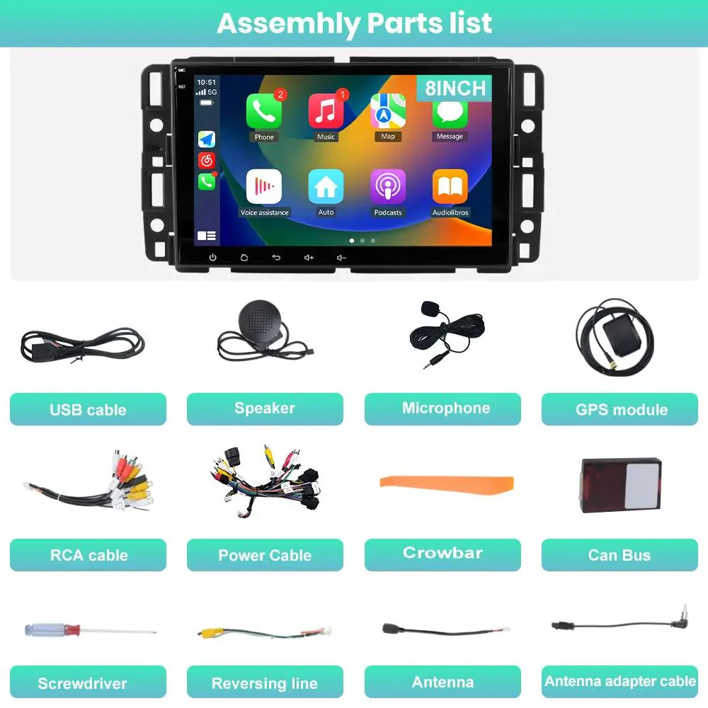 AWESAFE （4+64GB） 8 Core Car Stereo Radio for Chevy Silverado GMC Sierra Yukon, 8 inch Android 13 Touch Screen Radio Replacement with AM FM, SWC, Bluetooth, Navigation, Rear Camera – Image 8