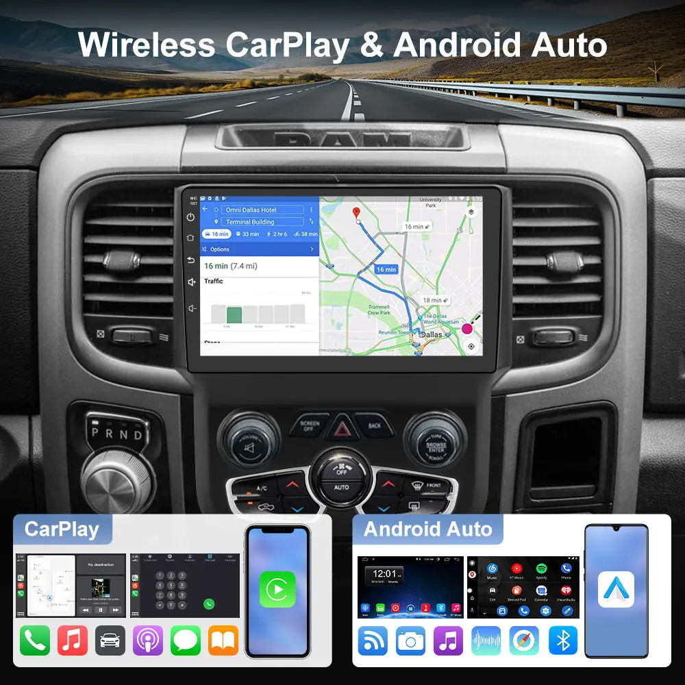 AWESAFE (4+64G) 8 Core Car Radio Stereo for Dodge Ram 2013-2019 1500 2500 3500 (Only fit Automatic AC)Built in Carplay/Android Auto 9 inch with DSP BT GPS FM WiFi – Image 4