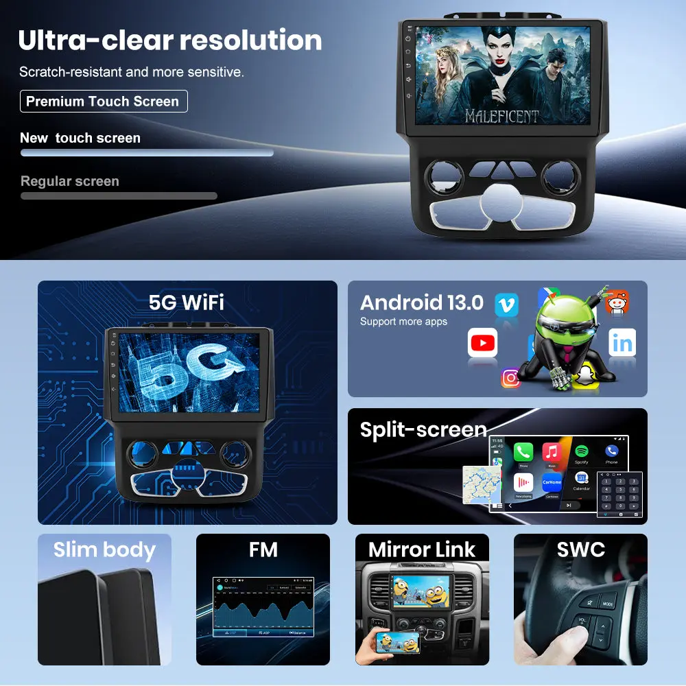 AWESAFE (4+64G) 8 Core Car Radio Stereo for Dodge Ram 2013-2019 1500 2500 3500 (Only fit Automatic AC)Built in Carplay/Android Auto 9 inch with DSP BT GPS FM WiFi – Image 5