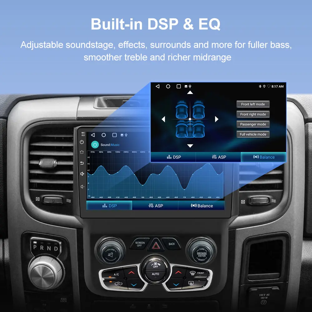 AWESAFE (4+64G) 8 Core Car Radio Stereo for Dodge Ram 2013-2019 1500 2500 3500 (Only fit Automatic AC)Built in Carplay/Android Auto 9 inch with DSP BT GPS FM WiFi – Image 6