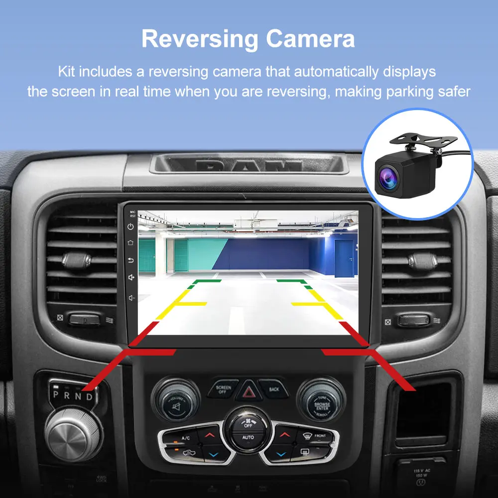 AWESAFE (4+64G) 8 Core Car Radio Stereo for Dodge Ram 2013-2019 1500 2500 3500 (Only fit Automatic AC)Built in Carplay/Android Auto 9 inch with DSP BT GPS FM WiFi – Image 7