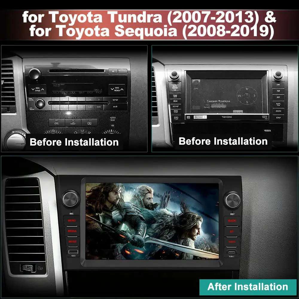 AWESFE Android 13 2GB+64GB Car Radio for Toyota Tundra 2007-2013 & Sequoia 2008-2018, 10" Touch Screen Upgrade with Wireless Carplay & Android Auto/DSP/Bluetooth/GPS/FM/AM/BackCamera – Image 4