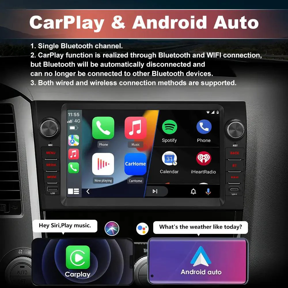 AWESFE Android 13 2GB+64GB Car Radio for Toyota Tundra 2007-2013 & Sequoia 2008-2018, 10" Touch Screen Upgrade with Wireless Carplay & Android Auto/DSP/Bluetooth/GPS/FM/AM/BackCamera – Image 8
