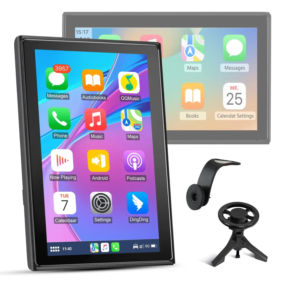 AWSAFE 9" coche inalámbrico Carplay y Android Auto, Soporte Pantalla Horizontal y Vertical, Navegación en Directo, Control por Voz, Mirror Link,7-32V Compatible con varios modelos de vehiculos – Image 2