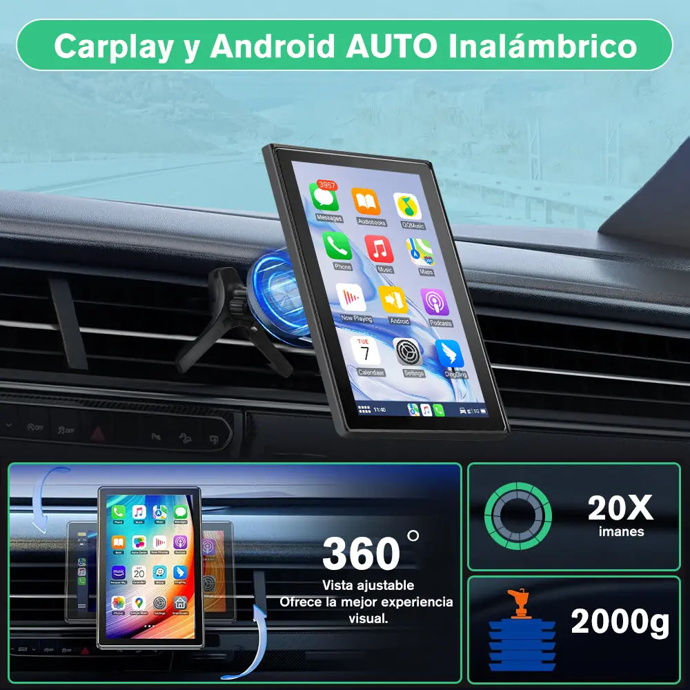 AWSAFE 9" coche inalámbrico Carplay y Android Auto, Soporte Pantalla Horizontal y Vertical, Navegación en Directo, Control por Voz, Mirror Link,7-32V Compatible con varios modelos de vehiculos – Image 3