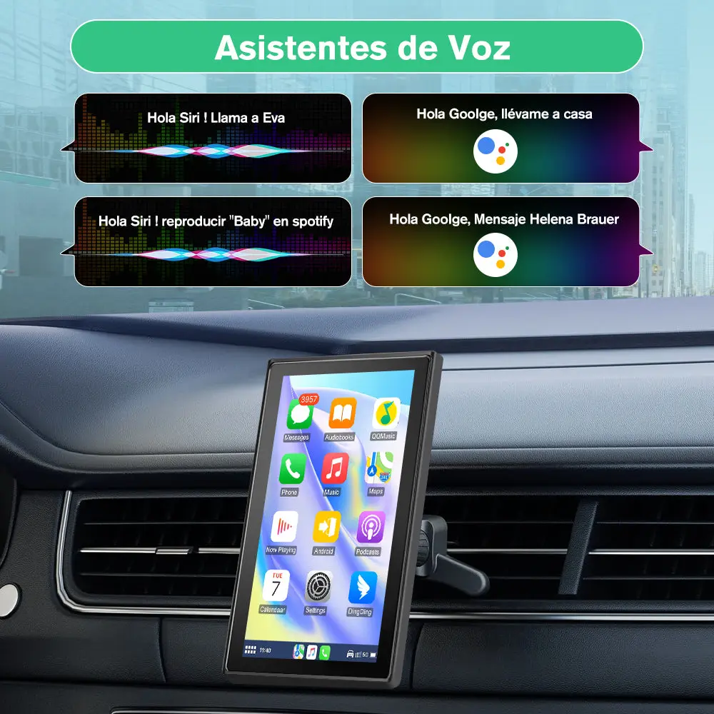 AWSAFE 9" coche inalámbrico Carplay y Android Auto, Soporte Pantalla Horizontal y Vertical, Navegación en Directo, Control por Voz, Mirror Link,7-32V Compatible con varios modelos de vehiculos – Image 4