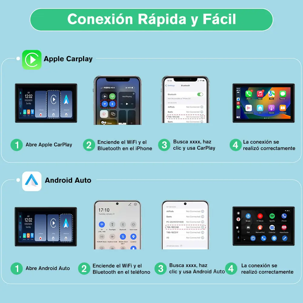 AWSAFE 9" coche inalámbrico Carplay y Android Auto, Soporte Pantalla Horizontal y Vertical, Navegación en Directo, Control por Voz, Mirror Link,7-32V Compatible con varios modelos de vehiculos – Image 7