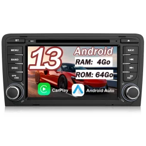 AWESAFE Radio Android Pour Audi A3/S3/RS3 2006-2012 Construit en Carplay intégré/Android Auto SWC GPS Bluetooth WiFi RDS FM Radio