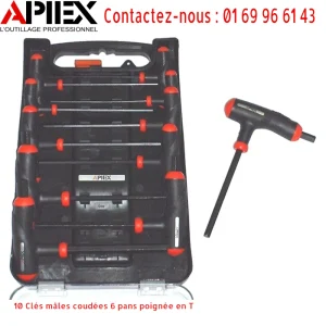 10 Clés mâles coudées 6 pans poignée en T