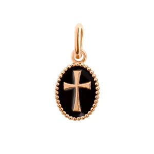 Pendentif Croix Or Rose Résine Noire