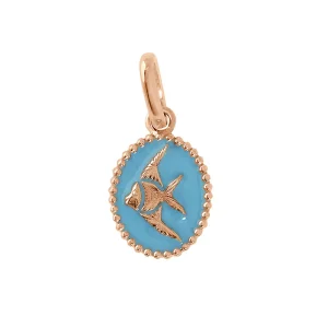Pendentif Poisson Ange Or Rose Résine Turquoise