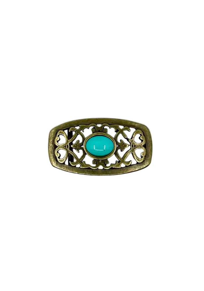 Boucle De Ceinture Rectangle Doré Turquoise