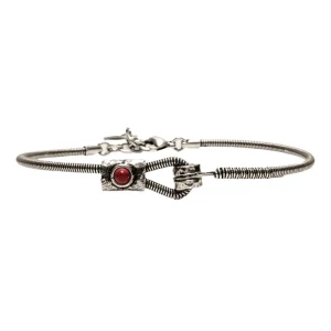 Bracelet Corde De Basse Plaqué Argent Et Pierre Naturelle Jaspe Rouge